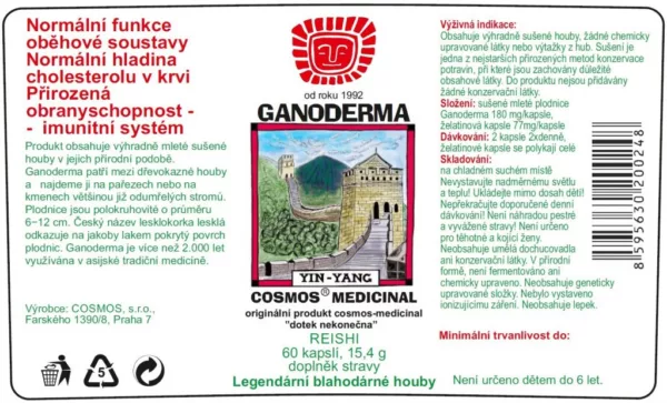 Etiketa produktu Ganoderma - Cosmos®Medicinal