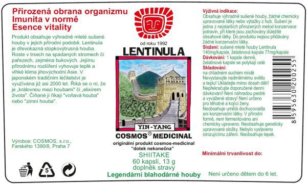 Etiketa produktu Lentinula - Cosmos®Medicinal