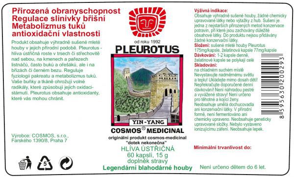 Etiketa produktu Pleurotus - Cosmos®Medicinal